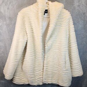 Incognita Womens Jacket M Ivory Faux Fur Hooded Long Sleeve Lined Pockets Cozy